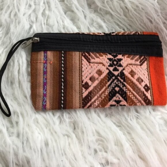 Pen Case Holder Pouch Boho Style Inca Design Orange - Picture 3 of 4